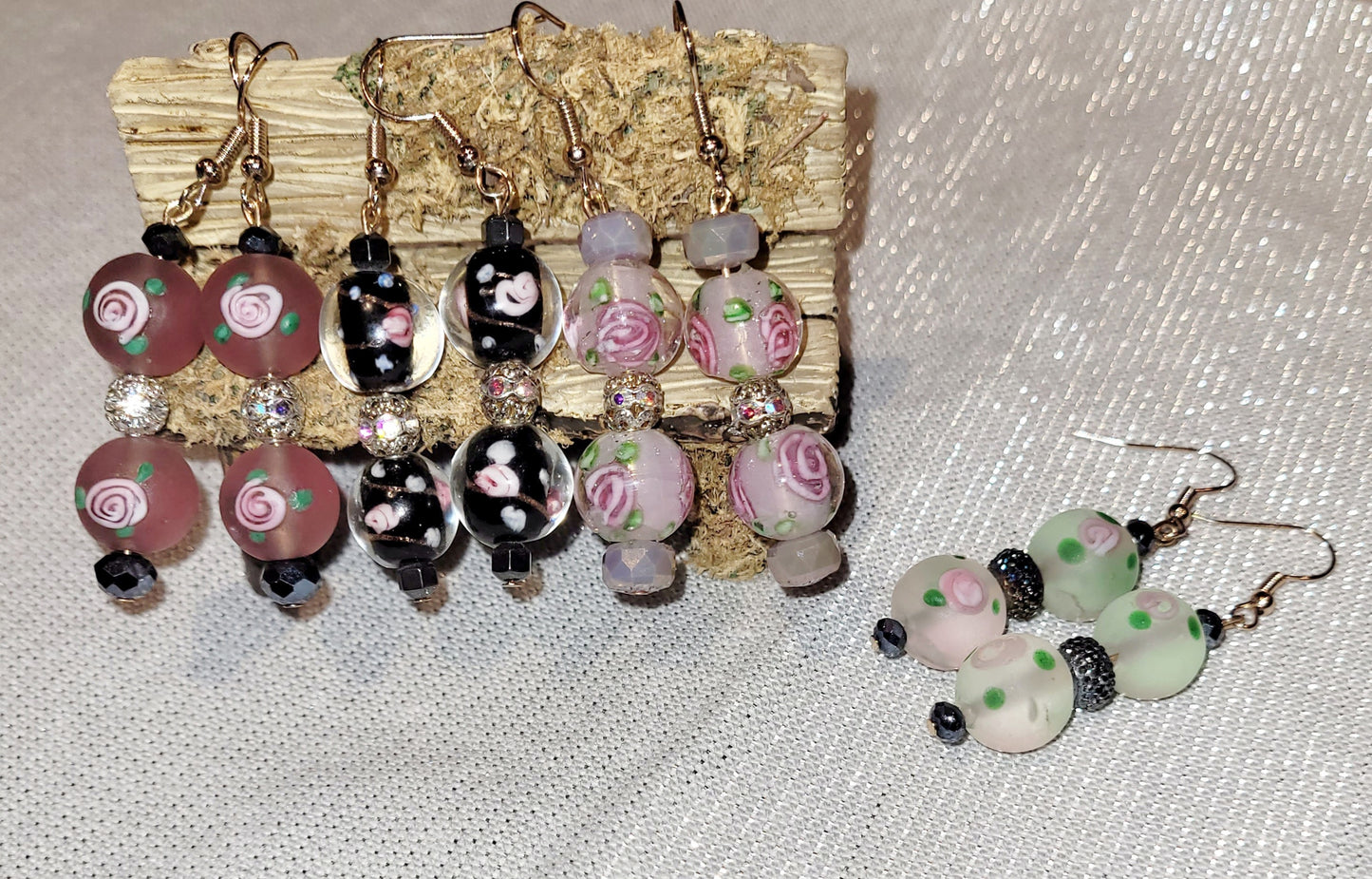 Floral Rose Lampwork Bead Drop Earrings