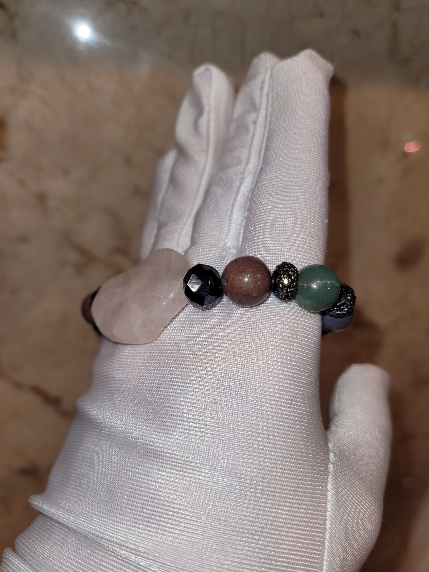 Rose Quartz Stone and Fancy Jasper Beaded Bracelet with Earrings