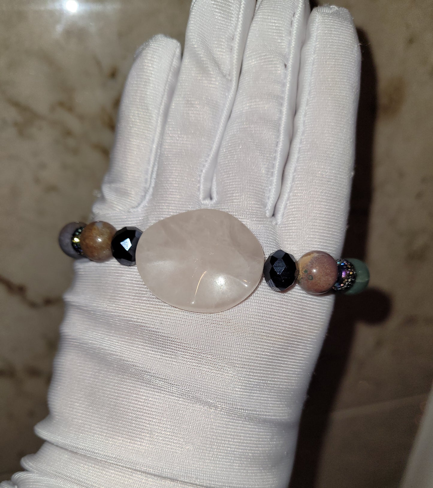 Rose Quartz Stone and Fancy Jasper Beaded Bracelet with Earrings