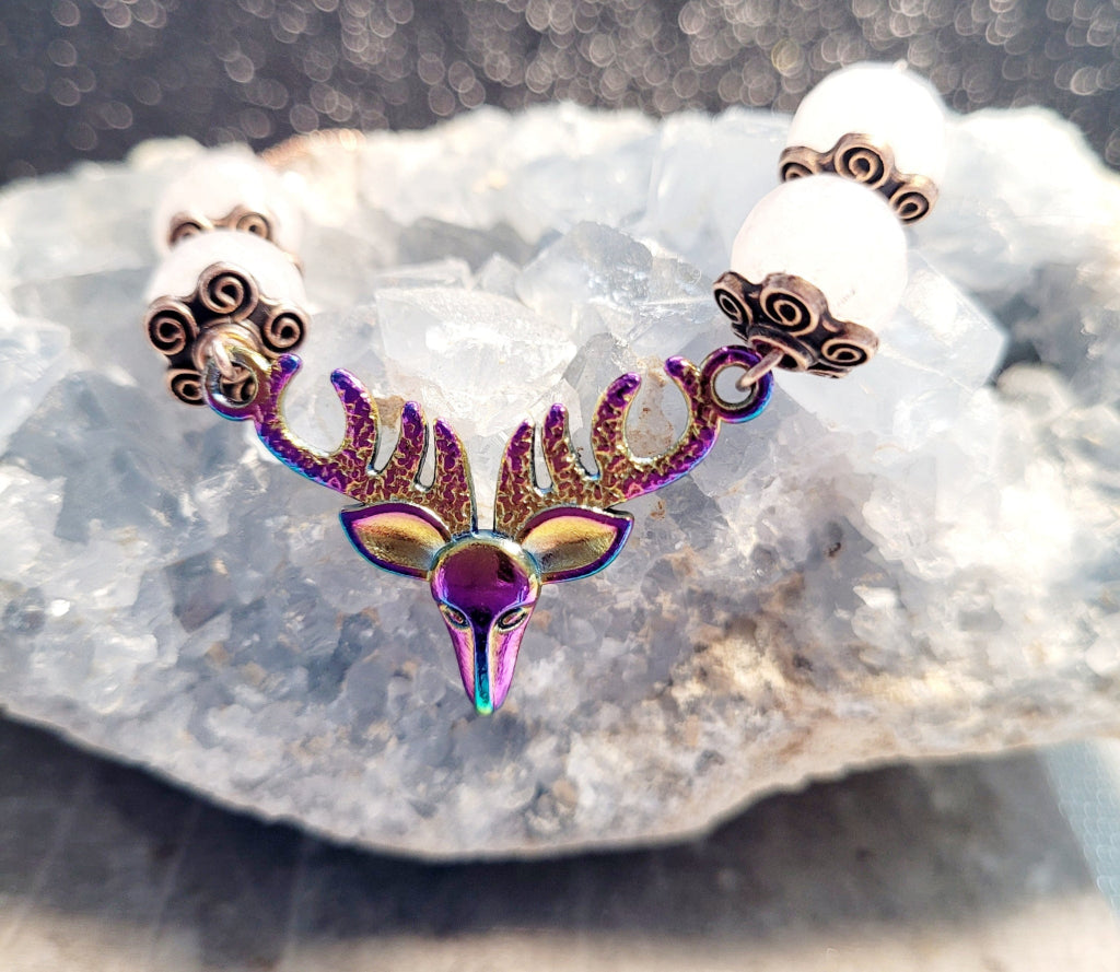 Deer Buck Rose Quartz Bracelet
