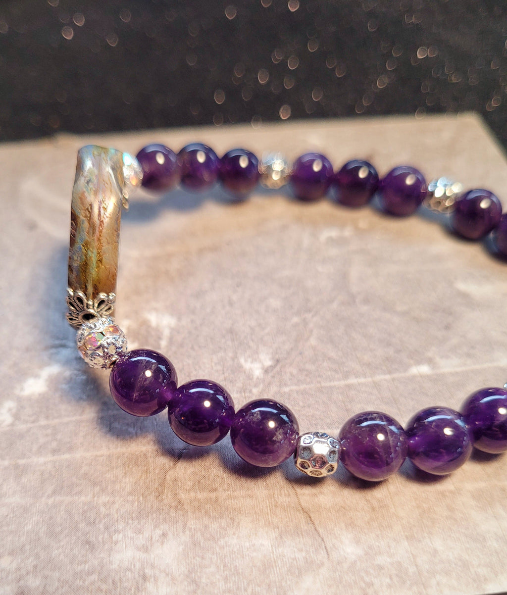 Purple Butterfly Amethyst Bead Gemstone Bracelet