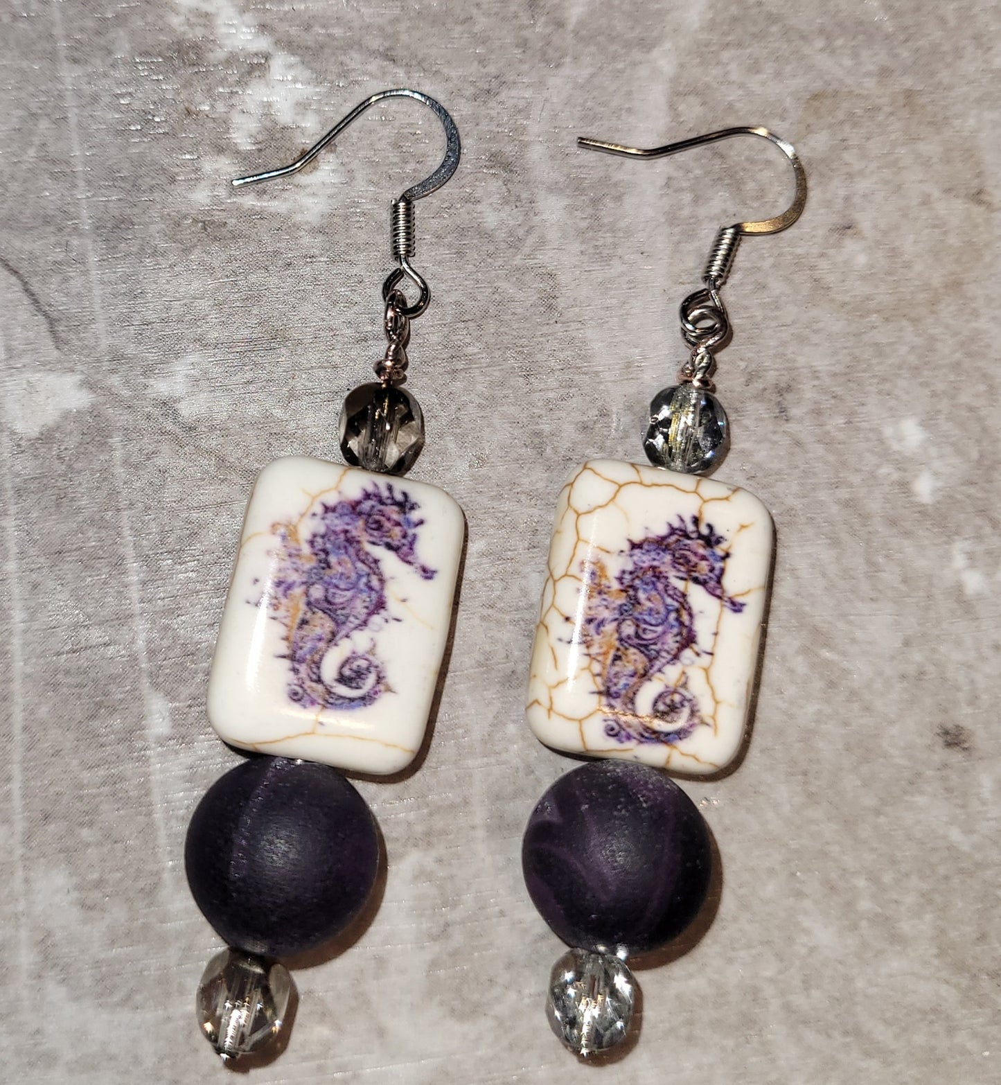 Purple Agate Seahorse Bracelet and Earring Set